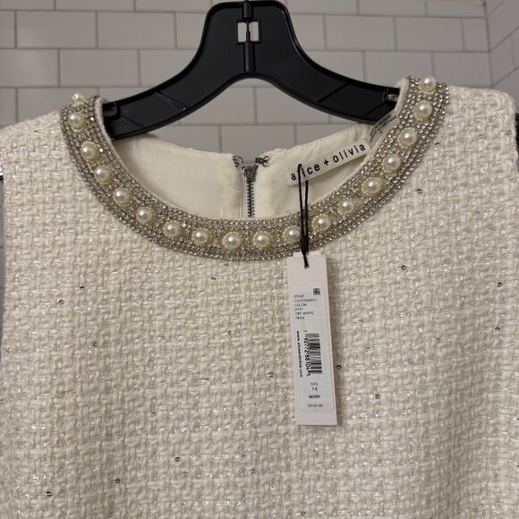 Alice & Olivia Coley Mini Dress, Off White, NWT, Size 14 - Picture 4 of 15